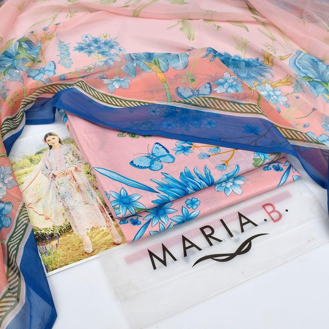 3 Pcs Women's Unstitched Printed Suit - Pink - Maria B.