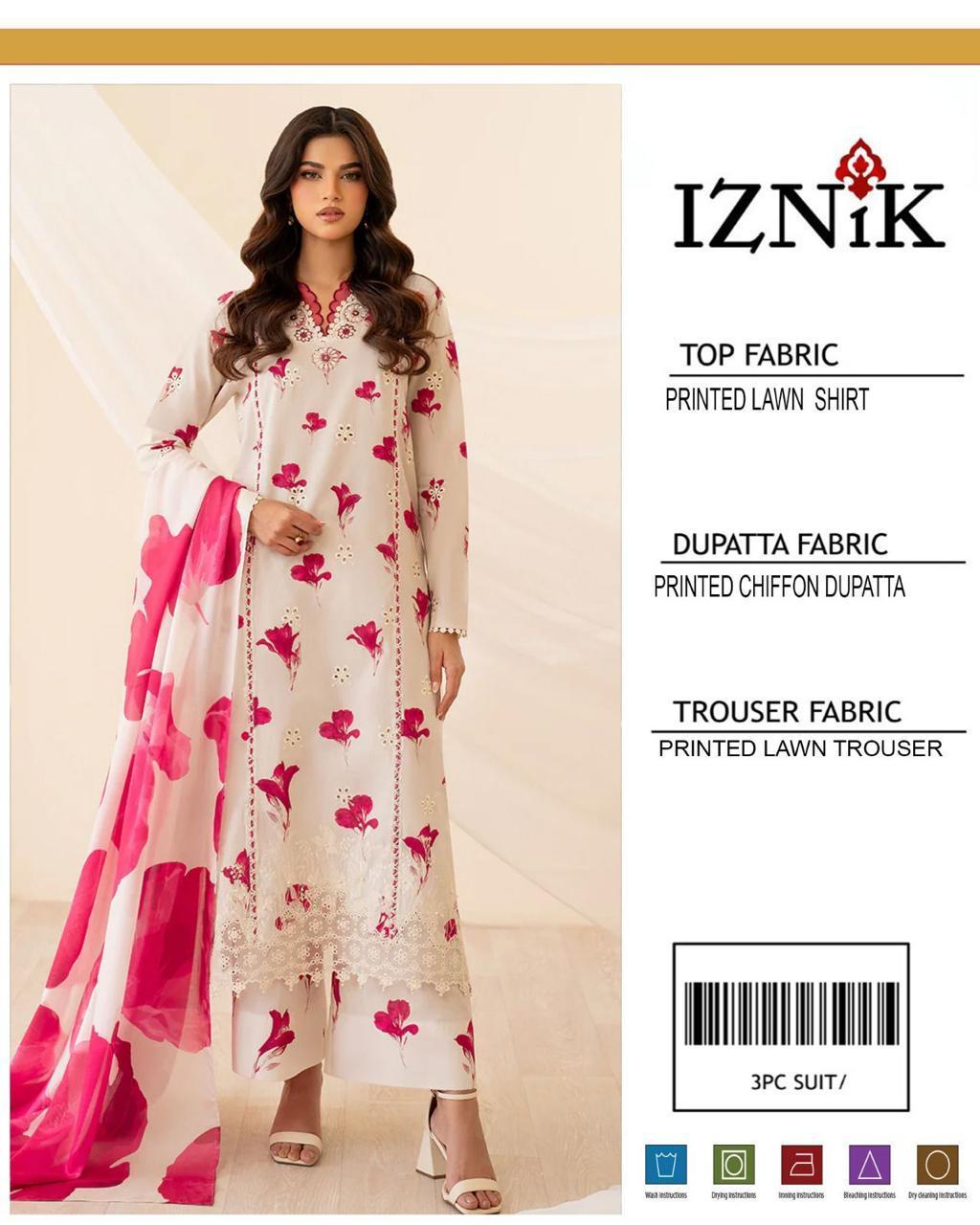 3 Pcs Women's Unstitched Printed Suit White & Red - Iznik