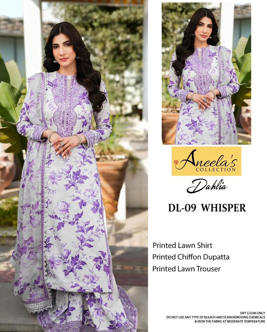 3 Pcs Women's Unstitched Printed Suit Purple Aneela's Collection
