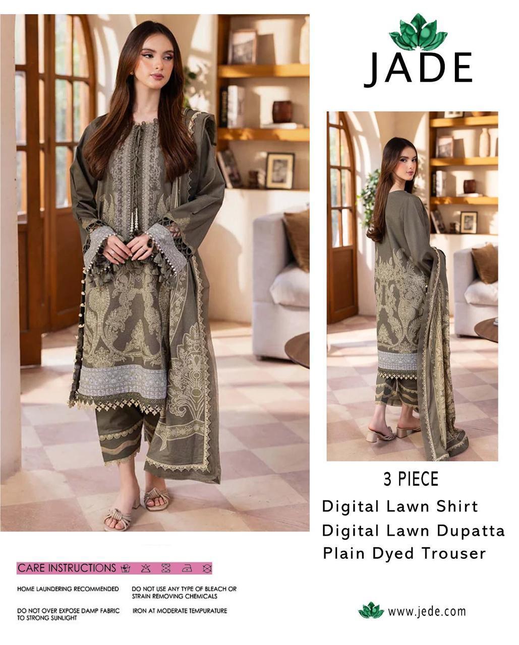 3 Pcs Women's Unstitched Printed Suit Grey - Jade