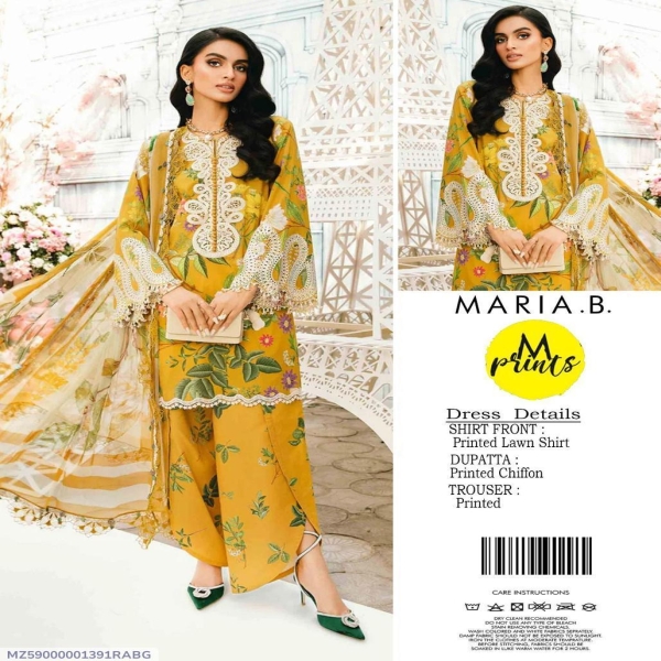 3 Pcs Women's Unstitched Printed Suit Yellow - Maria B.