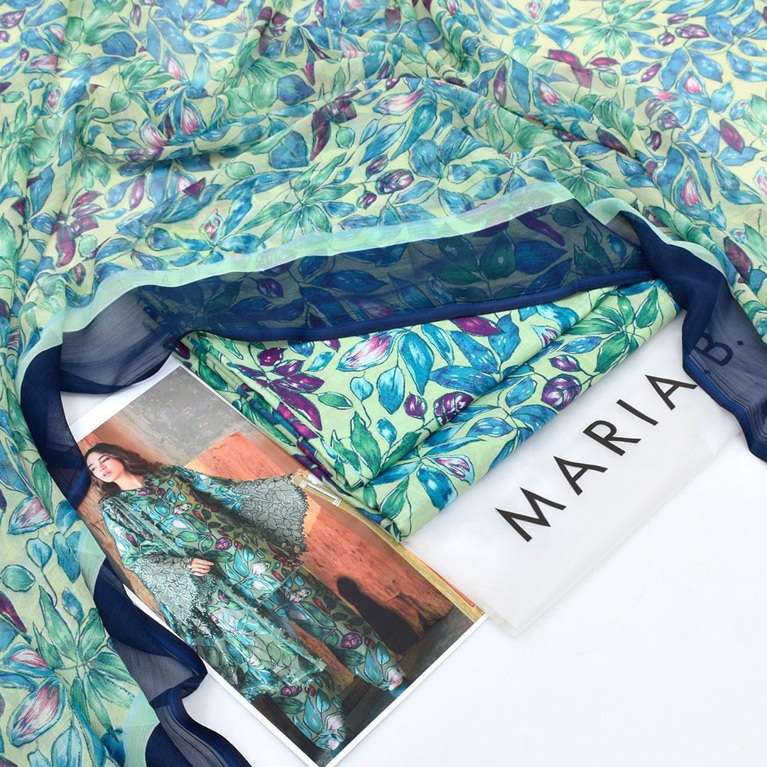 3 Pcs Women's Unstitched Printed Suit Blue - Maria B.