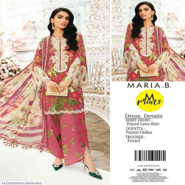 3 Pcs Women's Unstitched Printed Lawn Suit - Maria B.