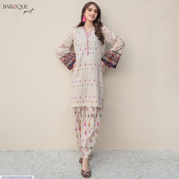 2 Pcs Women's Unstitched Embroidered Linen Suit