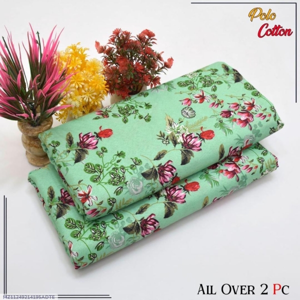 Printed 2-Piece Unstitched Polo Cotton Suit - Green