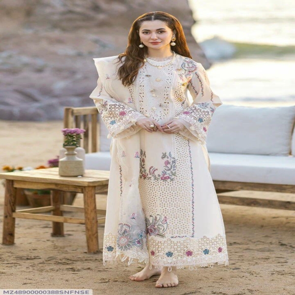 Elegant 3-Piece Unstitched Lawn Suit - Off White
