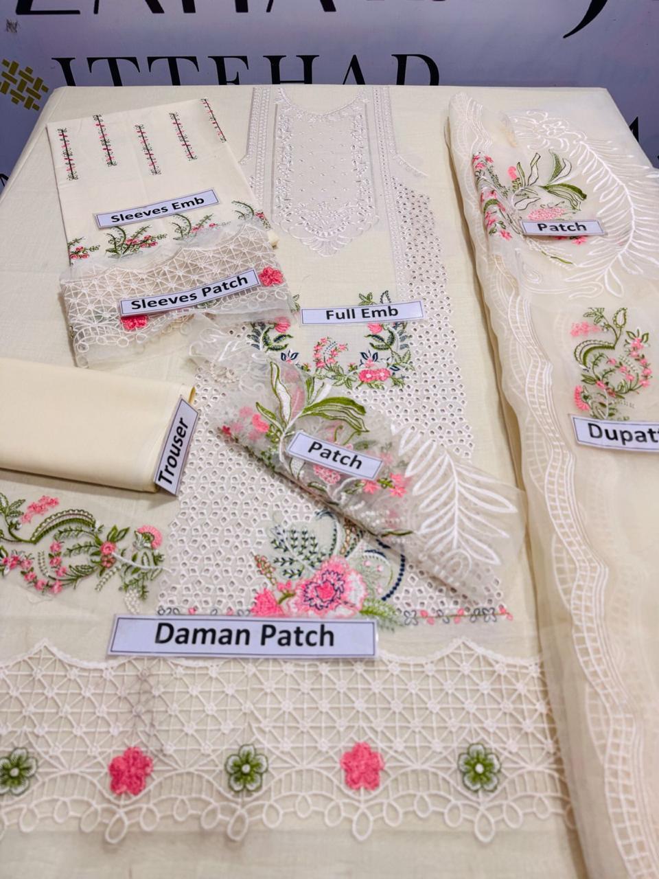 Elegant 3-Piece Unstitched Lawn Suit - Off White