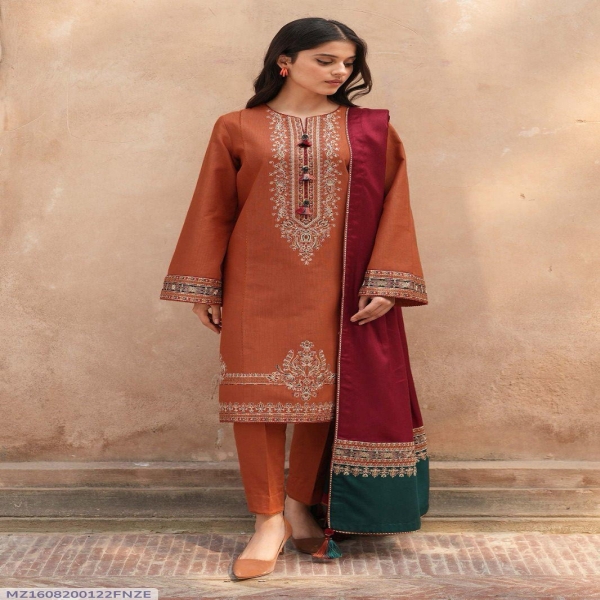 Vibrant 3-Piece Unstitched Lawn Suit - Orange