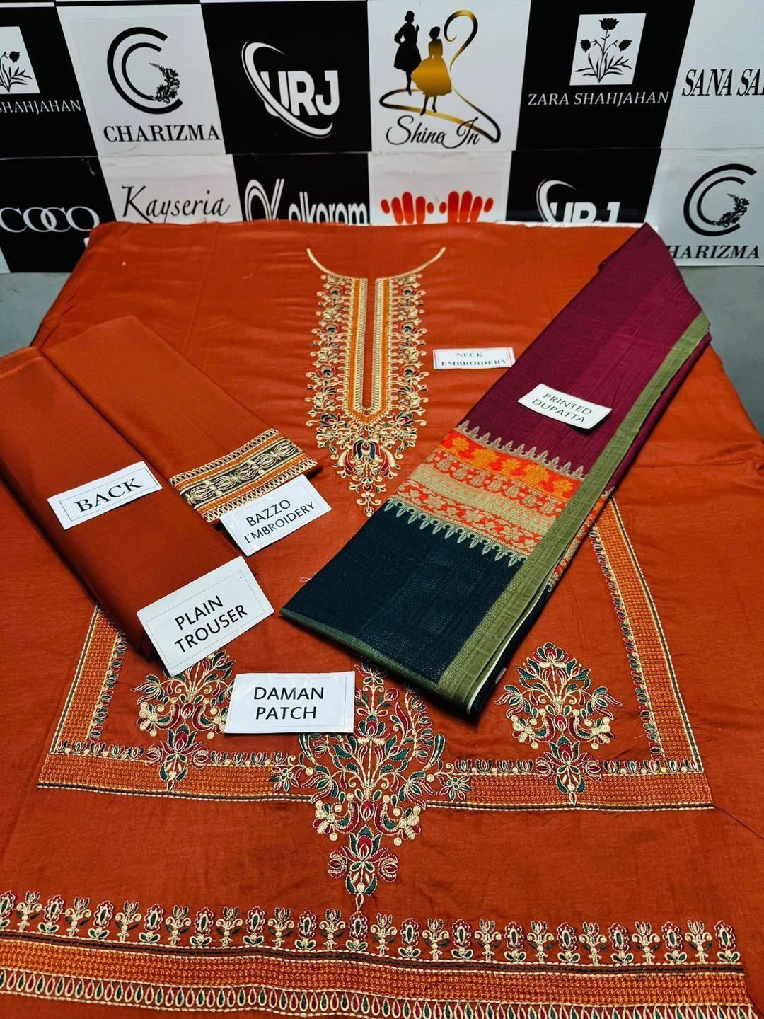 Vibrant 3-Piece Unstitched Lawn Suit - Orange