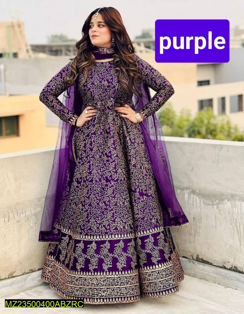 3 Pcs Katan Silk Screen Printed Maxi Purple