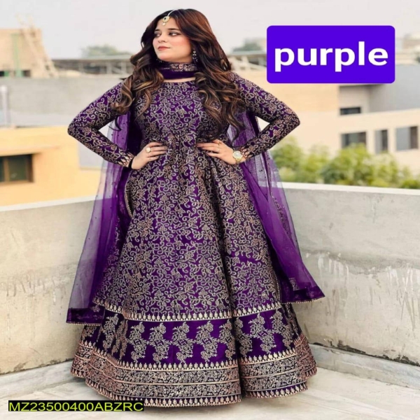 3 Pcs Katan Silk Screen Printed Maxi Purple