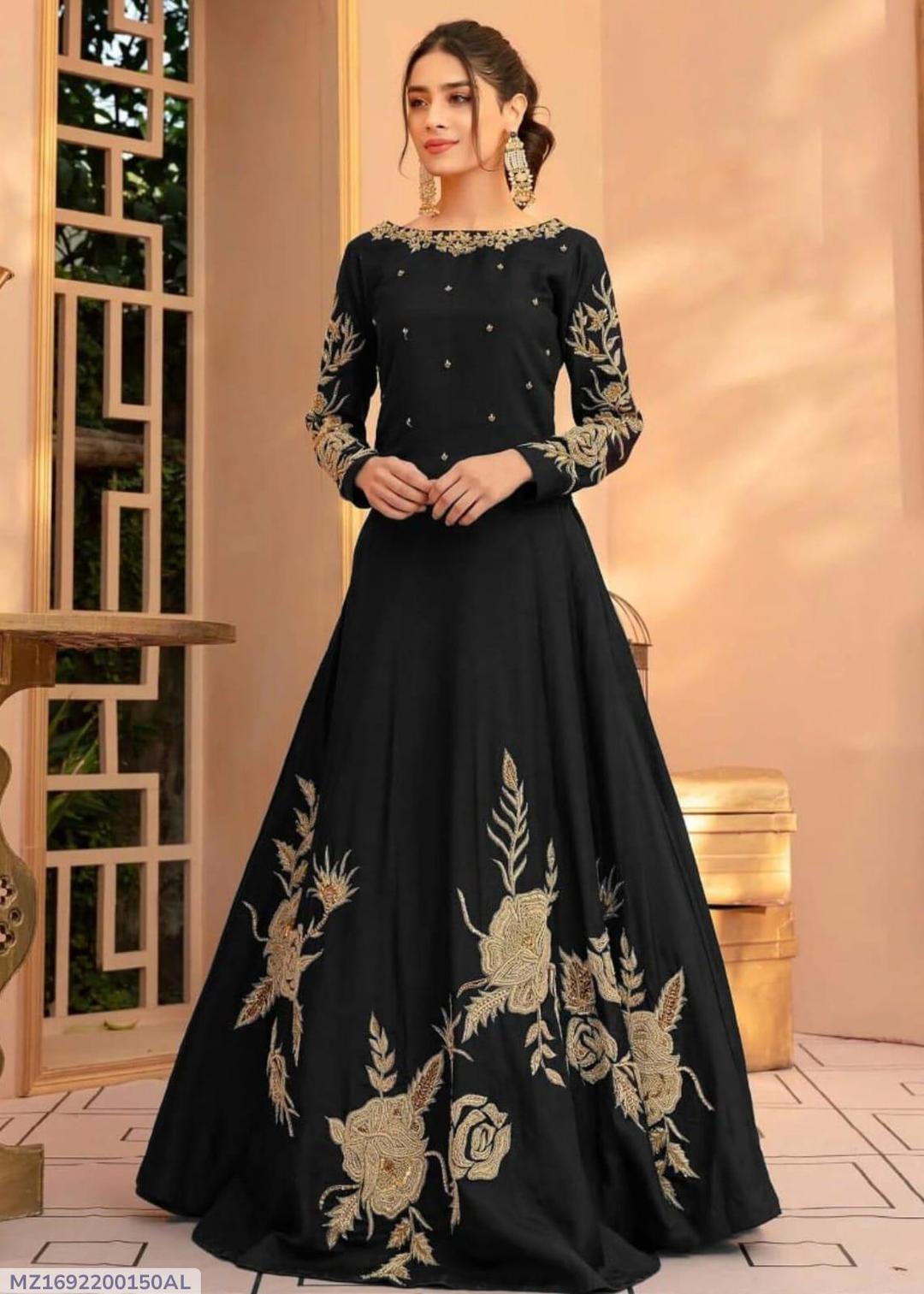 1 Pc Women's Stitched Embroidered Maxi Black
