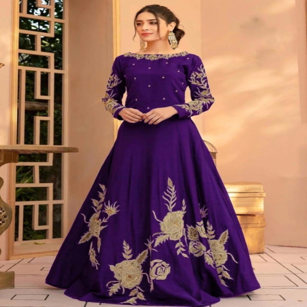 1 Pc Women's Stitched Embroidered Maxi Purple