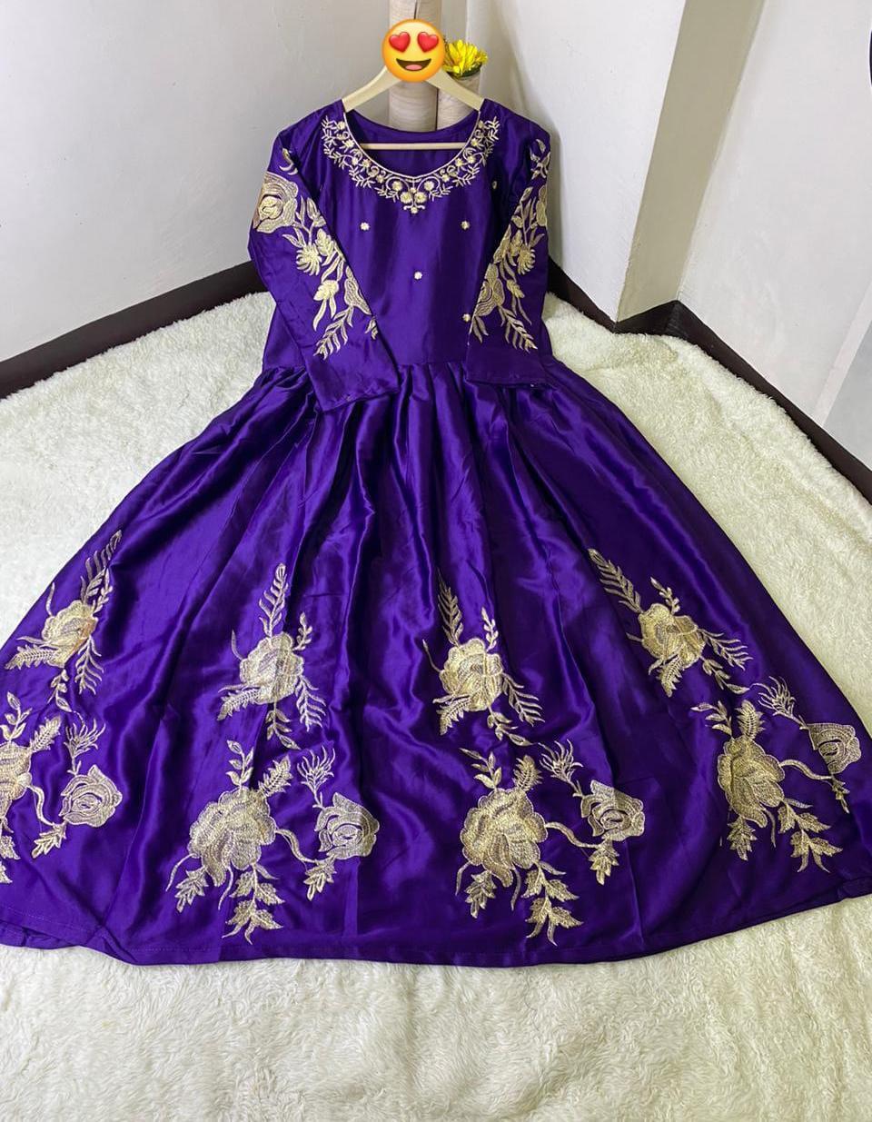 1 Pc Women's Stitched Embroidered Maxi Purple
