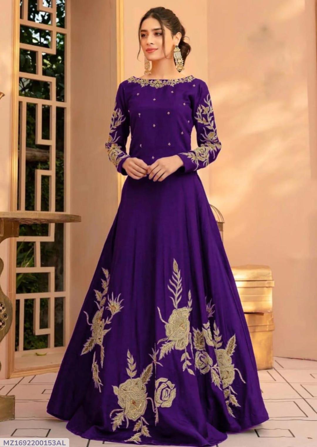 1 Pc Women's Stitched Embroidered Maxi Purple