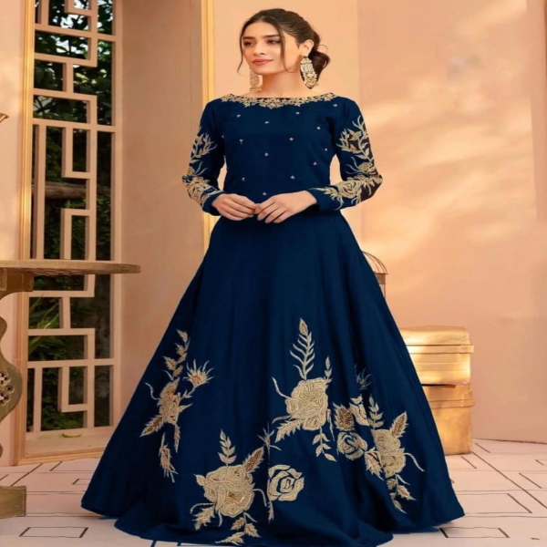 1 Pc Women's Stitched Embroidered Maxi Blue