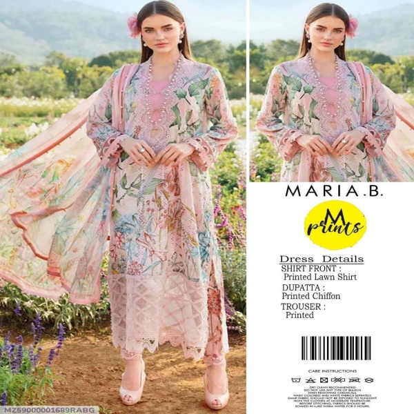 3 Pcs Women's Unstitched Printed Suit - Pink - Maria B.